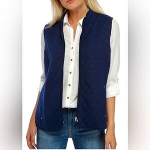 Kim Rogers Navy Blue Vest Med Petite Quilted Zip Side Rib Pockets NWT $49.50